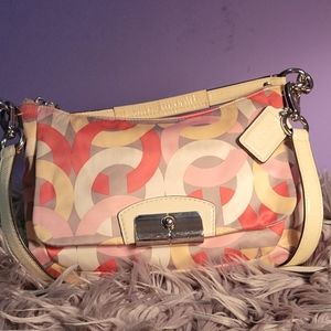 Coach signature silk and patent leather crossbody